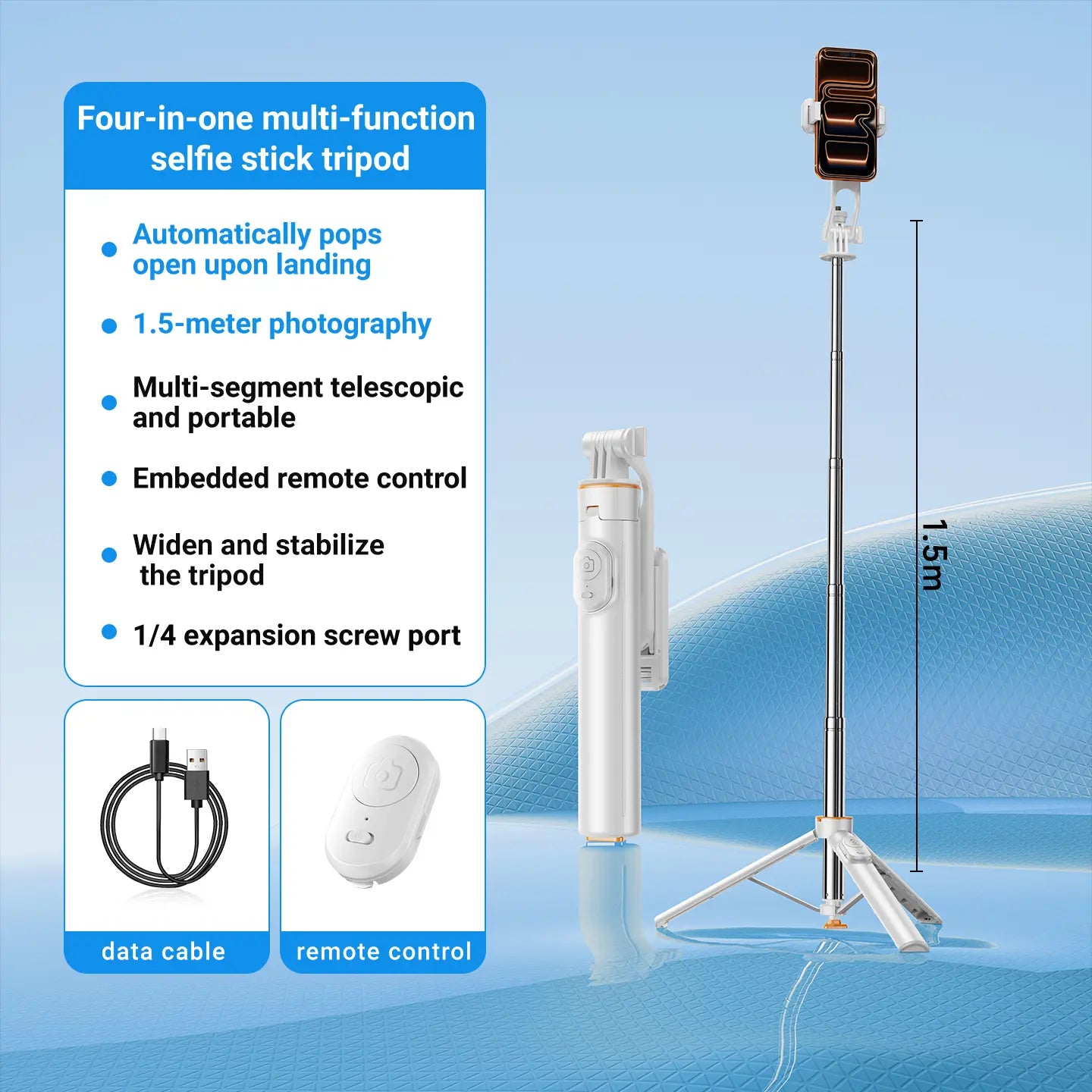 Upgraded Auto-Open 4-In-1 Selfie Stick Tripod — Convenient Shooting, Tripod, Phone Stand, Bluetooth Remote; Foldable Multi-Functional Design with Expansion Mounts: Compatible with Phones, Mirrorless & Action Cameras; Works with All Ios & Android Devices