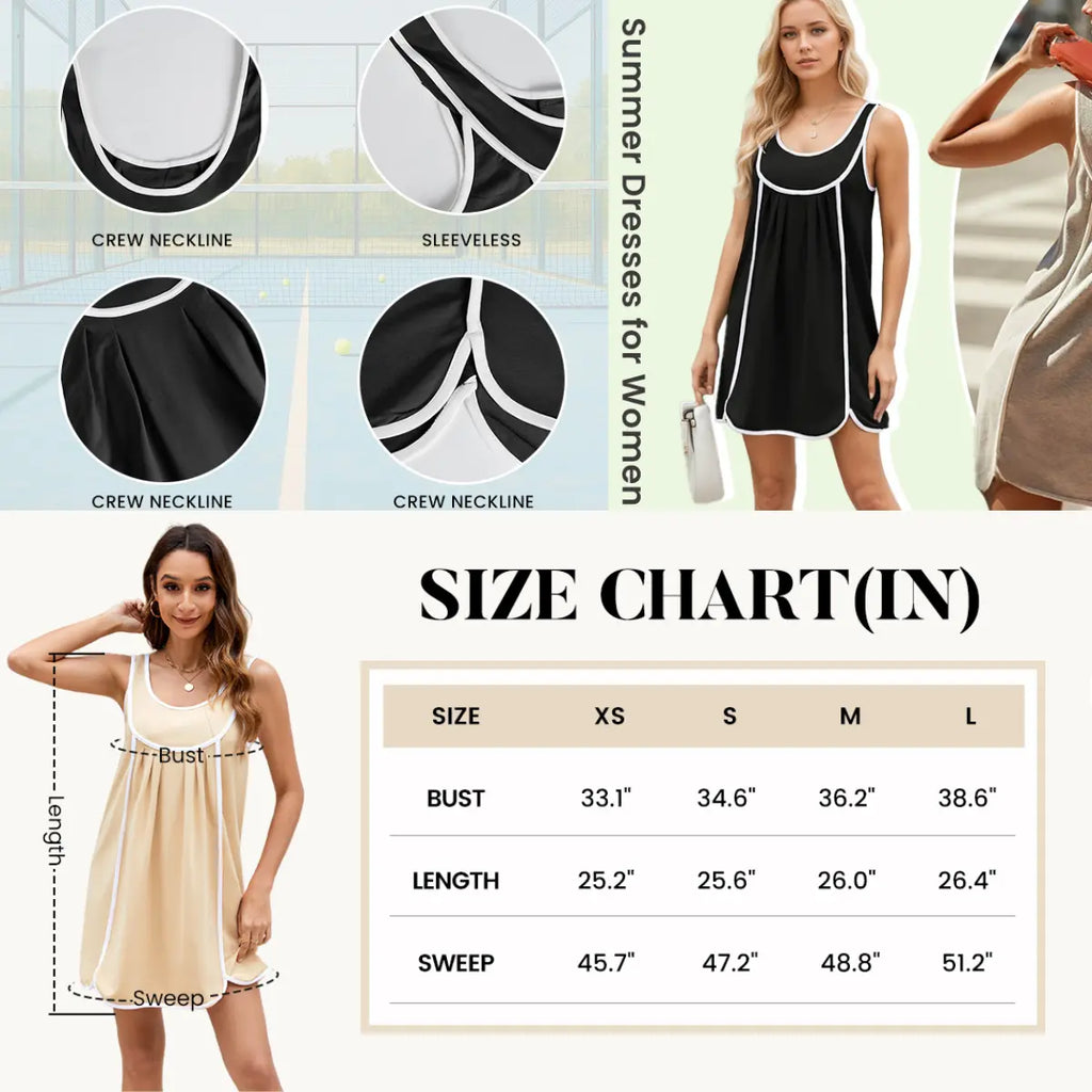 UANEO Womens Summer Athletic Sleeveless Mini Dress Casual Oversized Workout Tennis Dress Sundress Summervibes