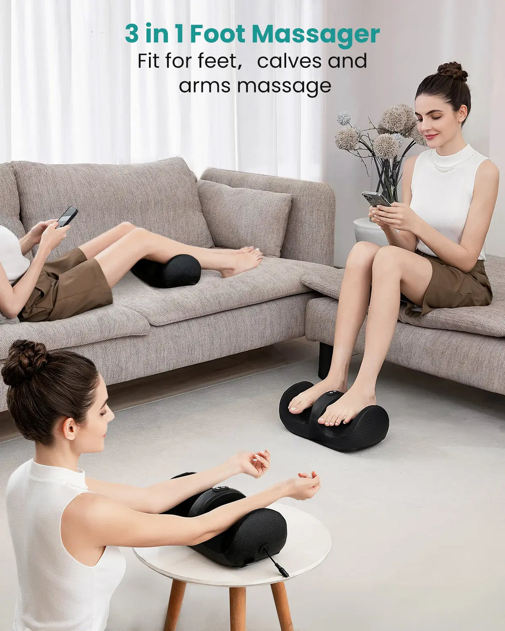 Nekteck Shiatsu Heating 3-IN-1 Leg & Foot Massager with Roller Lightweight Three-Way Massage 3 Intensities Ideal for Offices Home Mother'S Day Gift