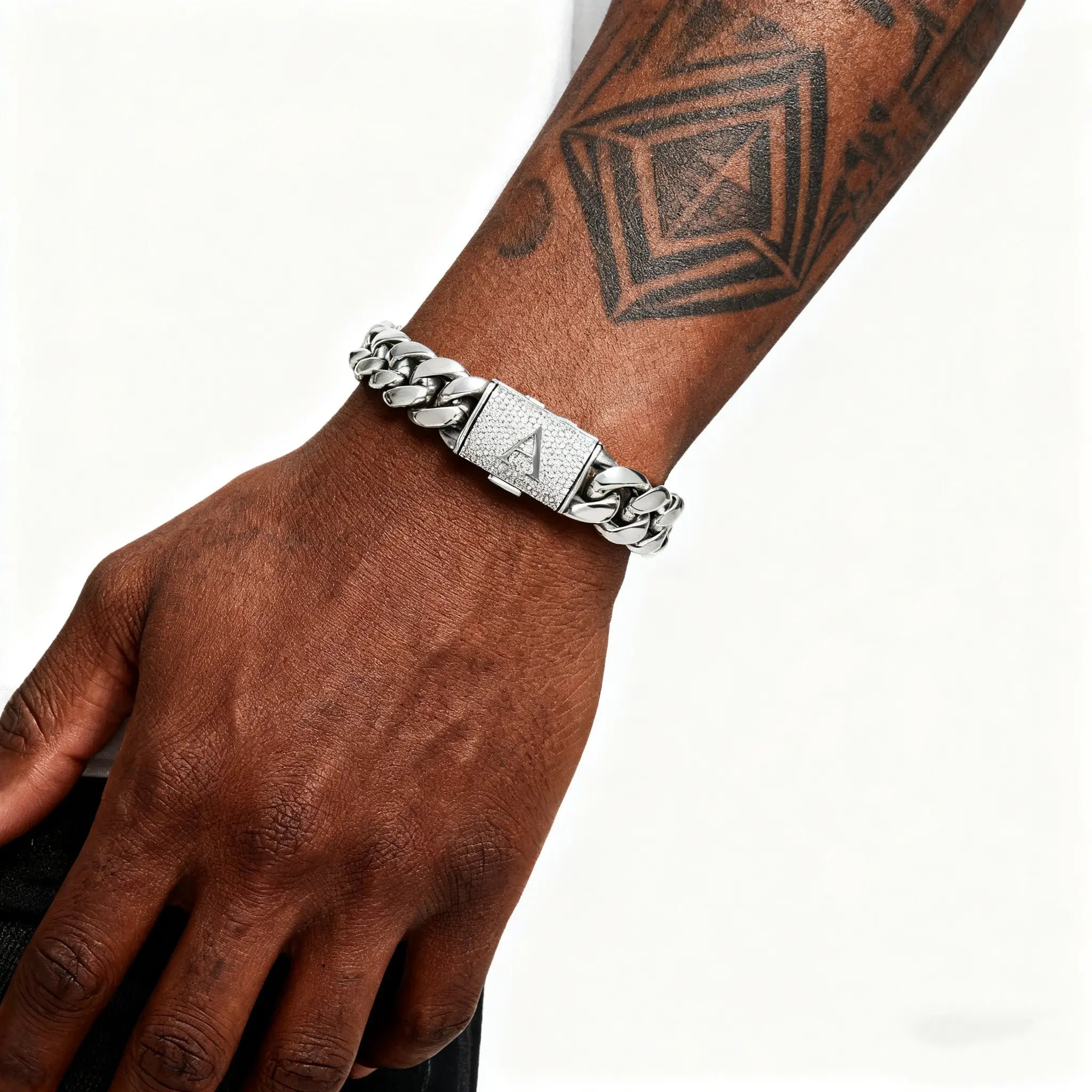 Silver Stainless Steel Cuban Link Bracelet for Men, 14Mm Heavy Chain with A–Z Initial Letter Clasp, Gothic Punk Hip Hop Style, Personalized Modern Gift for Him Tiktokshopspringglowup
