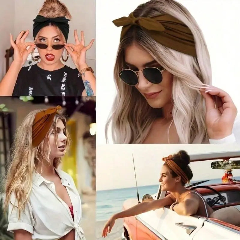 Women'S Unisex 4-Pack Wide Rabbit Ear Elastic Ribbon Headbands Set, Non-Slip Soft Thick African Style Headbands for Sports, Yoga, Gym, Comfortable Wide-Brimmed Hair Accessories, Valentine'S Day/Christmas Gift, Headbands for Women,Summervibes