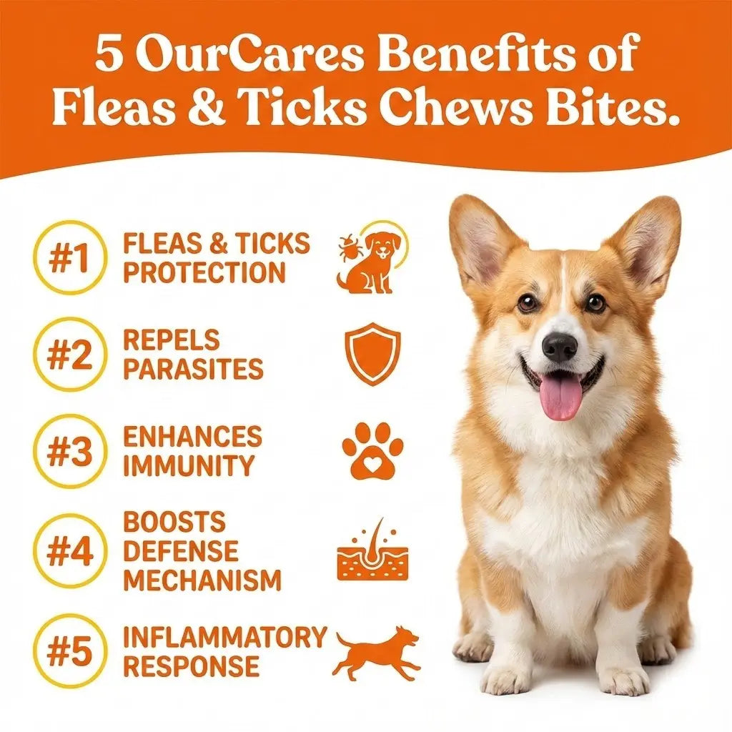 OURCARES Bites Prevention Chews for Dogs Natural Chicken Flavor 120 Count Plant-Based with Probiotics Coconut Oil Flaxseed & Fish Oil for All Breeds-New & OLD PACKAGING,RANDOM DELIVERY