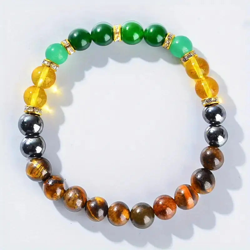 Attract Wealth,Abundance and Prosperity - Lucky Money Bracelet W/ Black Onyx & Tiger'S Eye,Natural Tiger Eye Beaded Lemon Jade + Jade Green Money Attracting Bracelet