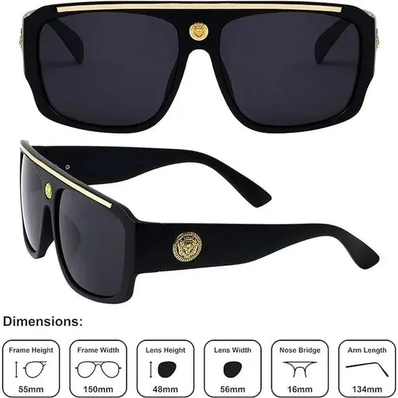 Unisex 2-Piece Vintage Full Rim Square Sunglasses, Lightweight PC (Polycarbonate) Frames with Metal Head Decoration, Fashion Eyewear for Beach & Daily Wear, Guys Gifts Women'S Sunglasses Accessories