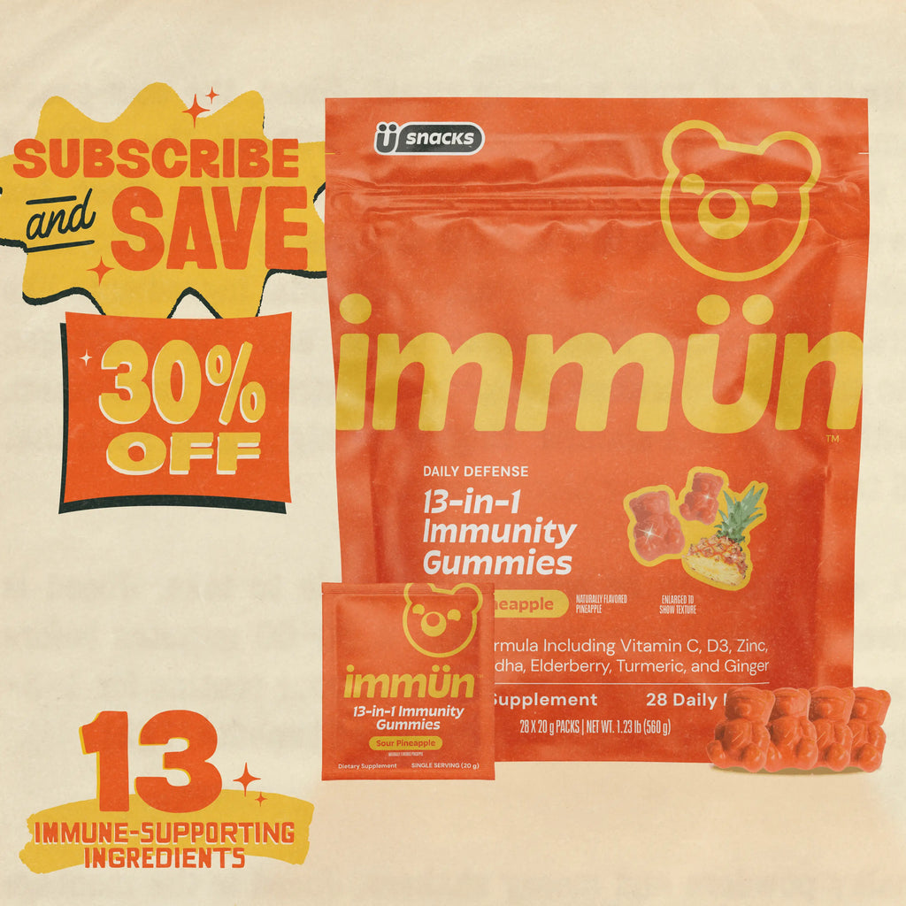 Immün 13-In-1 Immunity Gummies (Sour Pineapple): Daily Immune Defense Supplement with 13 Clinically Studied Ingredients: Vitamin C, D3, Zinc, Ashwagandha KSM-66, Elderberry, Prebiotics, Adaptogens, Gluten Free, Vegan, Third Party Tested
