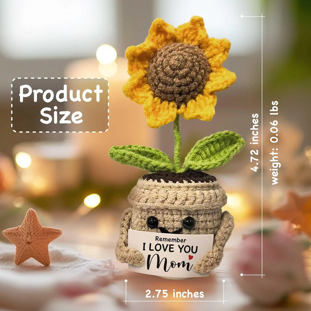 Remember I Love You MOM Handmade Crochet Cute Small Sunflower Gifts, Mothers Day Birthday Gift for Mom
