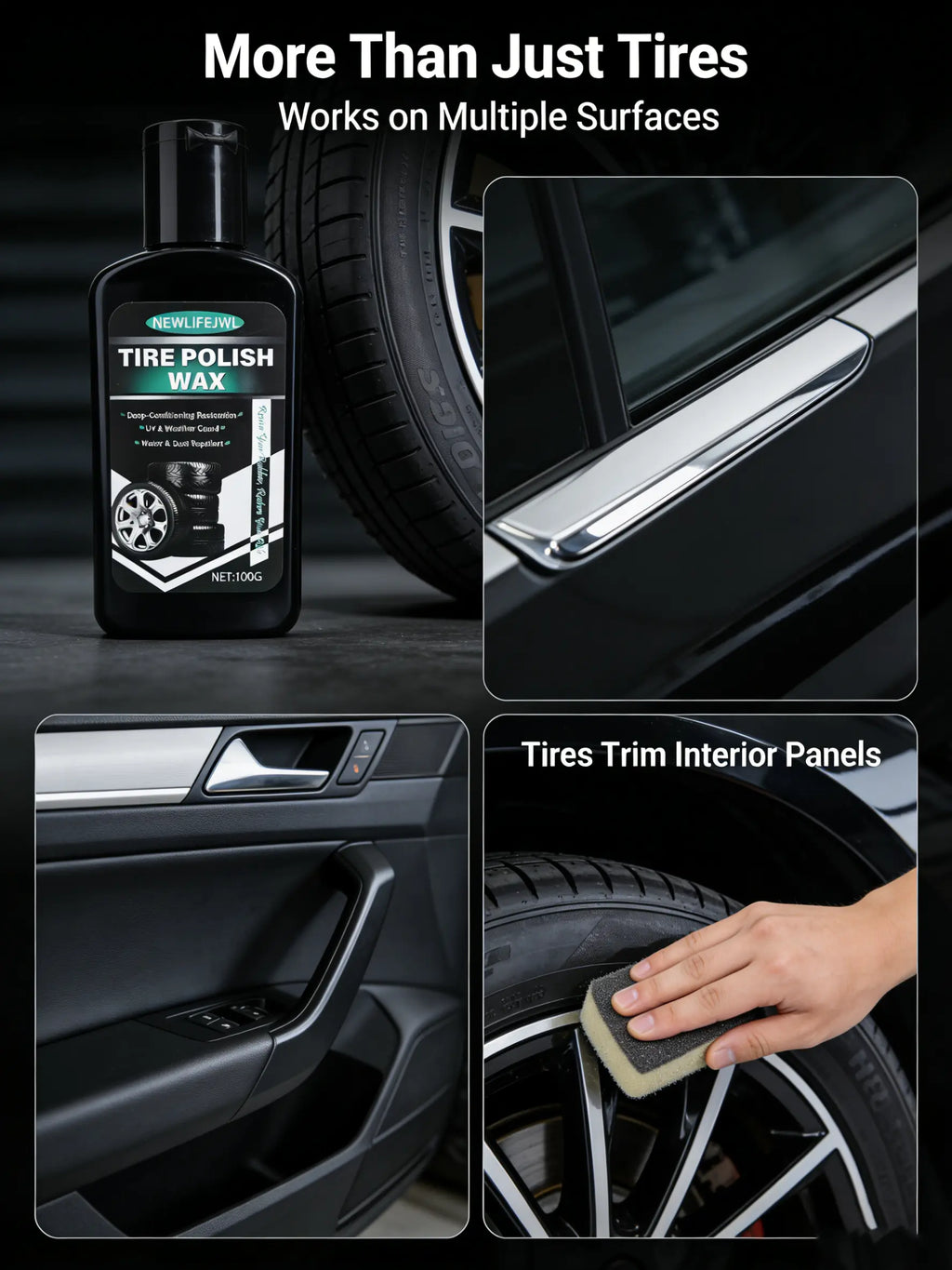 Summervibes Car Tire Coating Paste (100G) — Specially Designed to Restore Tire Luster, Repair Plastic Components, and Revive the Original Deep Black Texture of Rubber. Ideal for the Daily Maintenance and Care of Both Interior Trim and Tires.