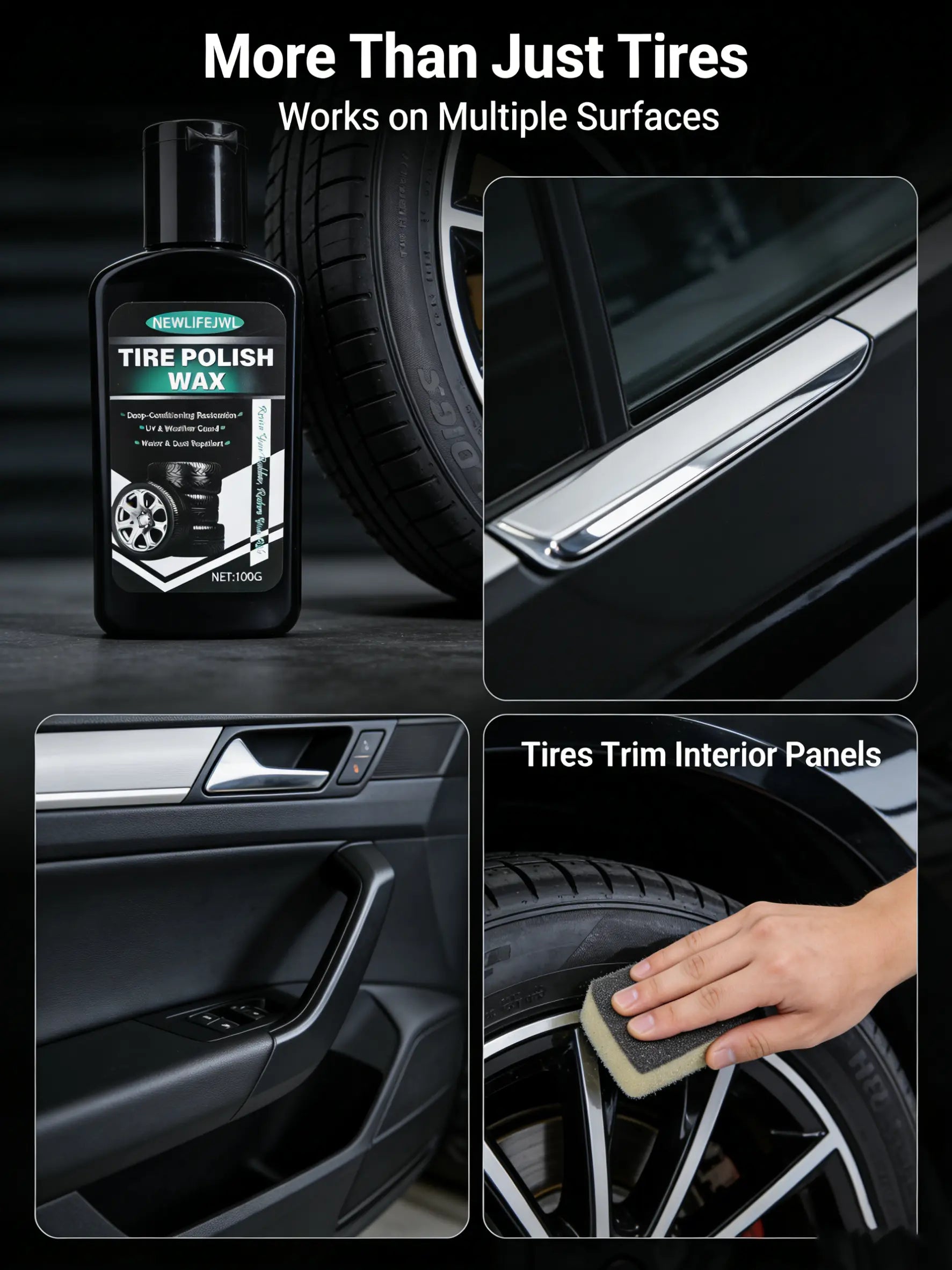 Summervibes Car Tire Coating Paste (100G) — Specially Designed to Restore Tire Luster, Repair Plastic Components, and Revive the Original Deep Black Texture of Rubber. Ideal for the Daily Maintenance and Care of Both Interior Trim and Tires.