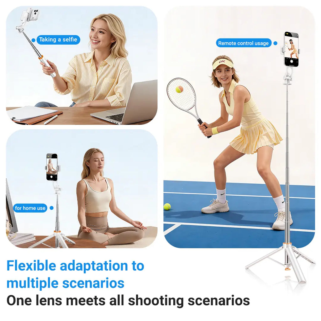 Upgraded Auto-Open 4-In-1 Selfie Stick Tripod — Convenient Shooting, Tripod, Phone Stand, Bluetooth Remote; Foldable Multi-Functional Design with Expansion Mounts: Compatible with Phones, Mirrorless & Action Cameras; Works with All Ios & Android Devices