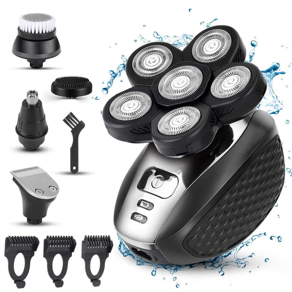 Electric Razor for Men, 5-In-1 Head Shavers for Bald Men, Wet & Dry, Rechargeable, Black