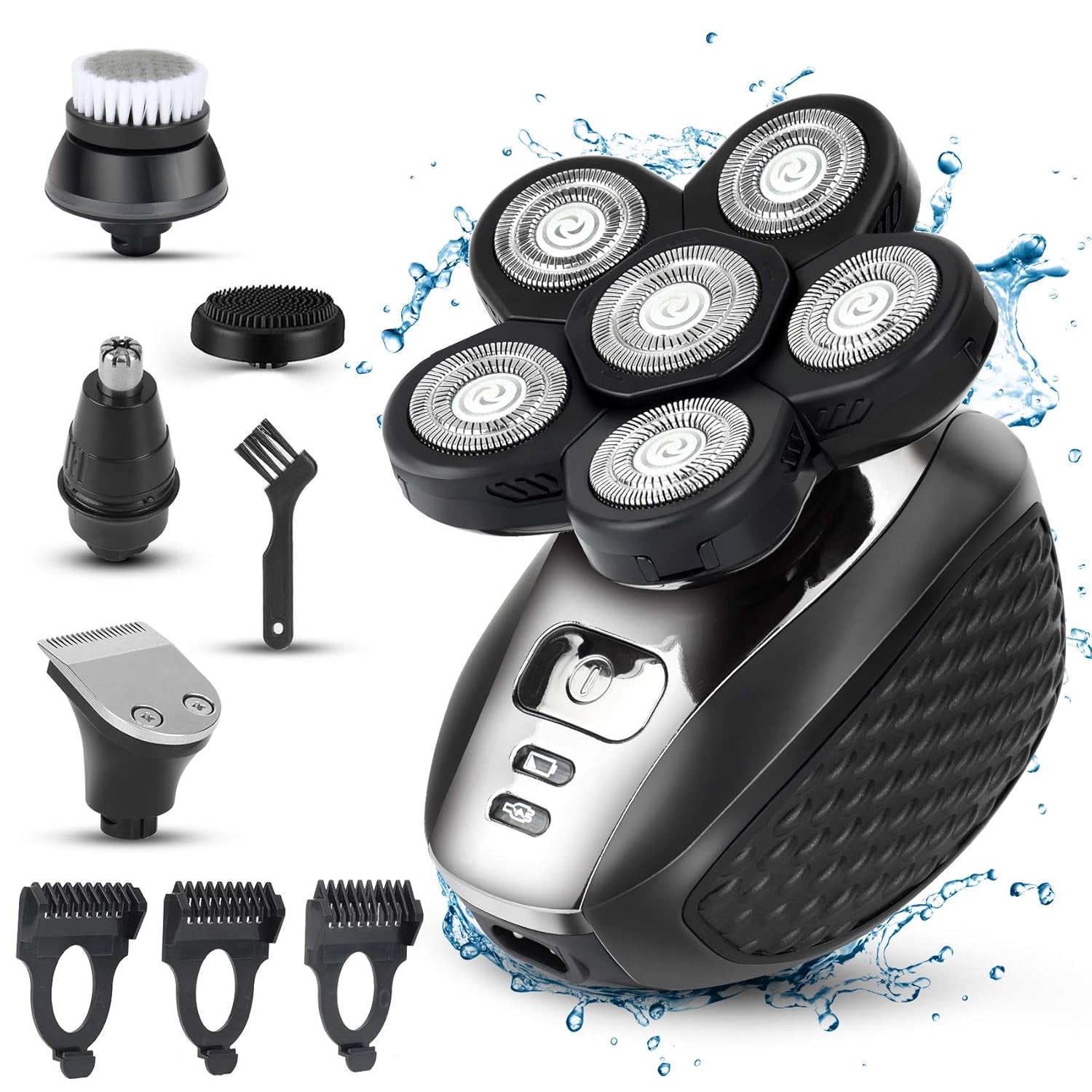 Electric Razor for Men, 5-In-1 Head Shavers for Bald Men, Wet & Dry, Rechargeable, Black