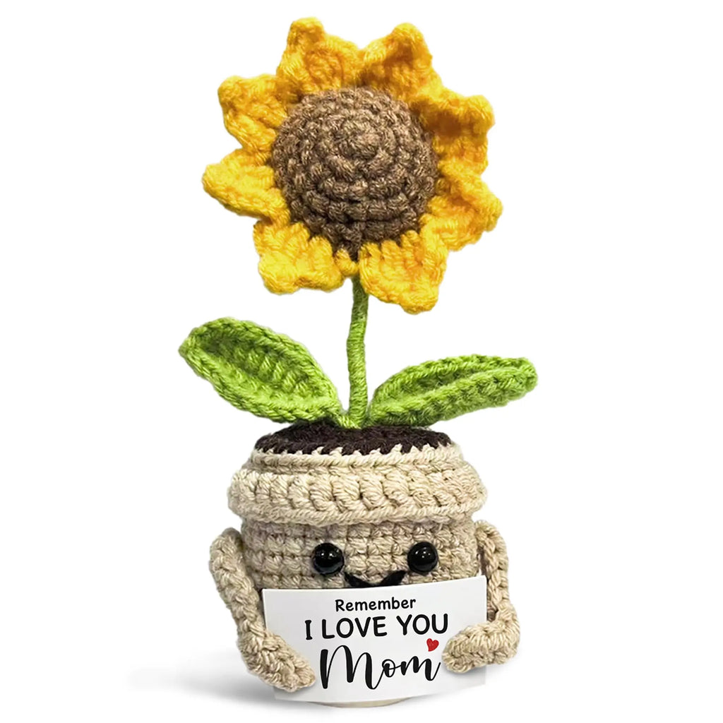 Remember I Love You MOM Handmade Crochet Cute Small Sunflower Gifts, Mothers Day Birthday Gift for Mom