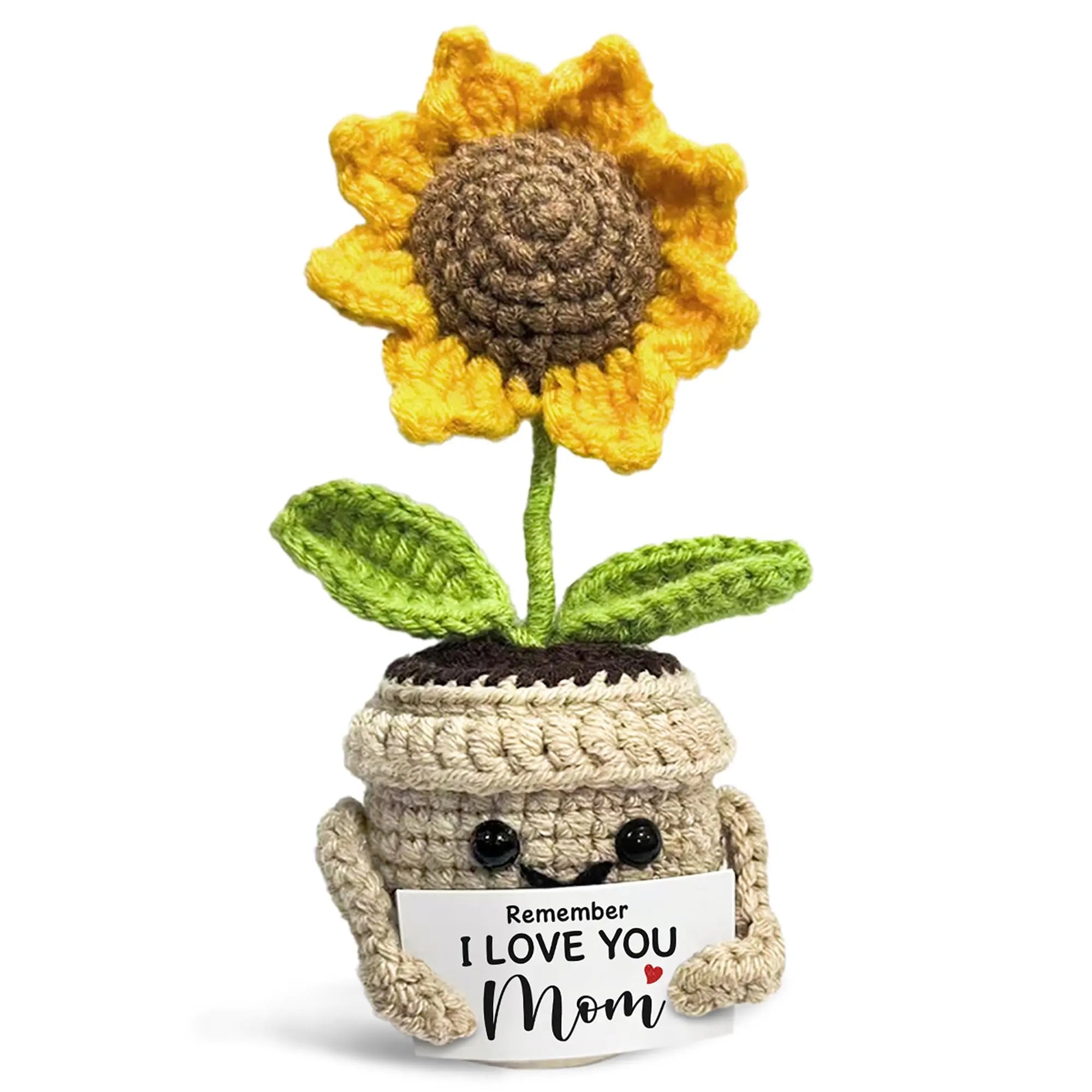 Remember I Love You MOM Handmade Crochet Cute Small Sunflower Gifts, Mothers Day Birthday Gift for Mom