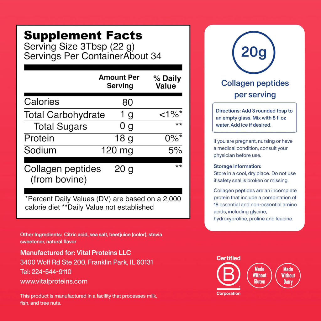 Vital Proteins Collagen Peptides Powder, Promotes Hair, Nail, Skin, Bone and Joint Health, Ice Pop, 10.5 Oz, Pack of 1