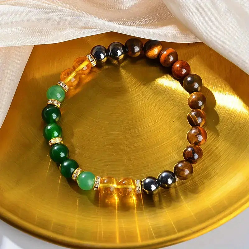 Attract Wealth,Abundance and Prosperity - Lucky Money Bracelet W/ Black Onyx & Tiger'S Eye,Natural Tiger Eye Beaded Lemon Jade + Jade Green Money Attracting Bracelet